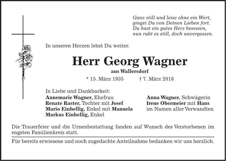 Traueranzeige Georg Wagner