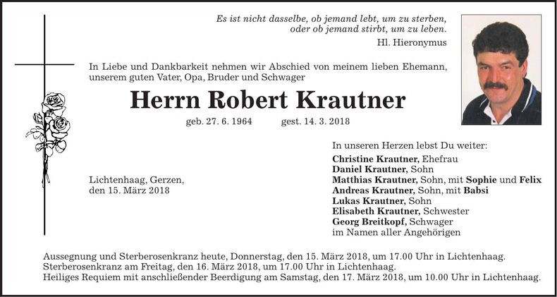 Traueranzeige Robert Krautner