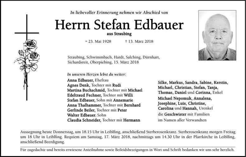 Traueranzeige Stefan Edbauer