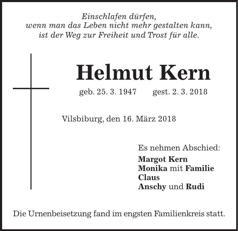 Traueranzeige Helmut Kern