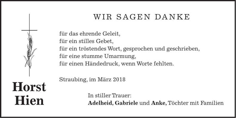 Traueranzeige Horst Hien
