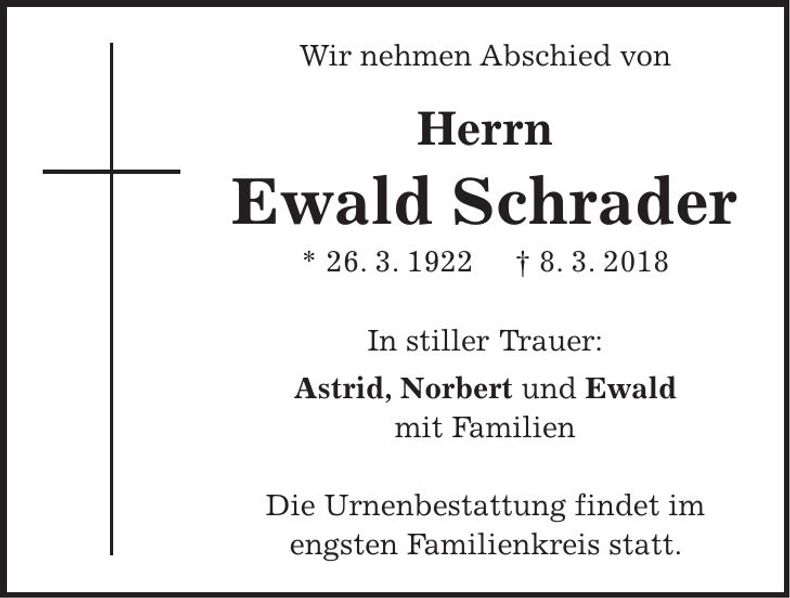 Traueranzeige Ewald Schrader