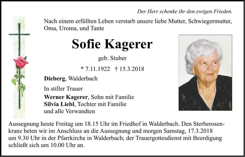 Traueranzeige Sofie Kagerer