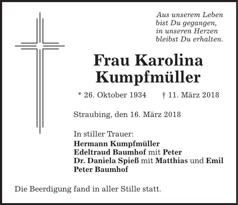 Traueranzeige Karolina Kumpfmüller