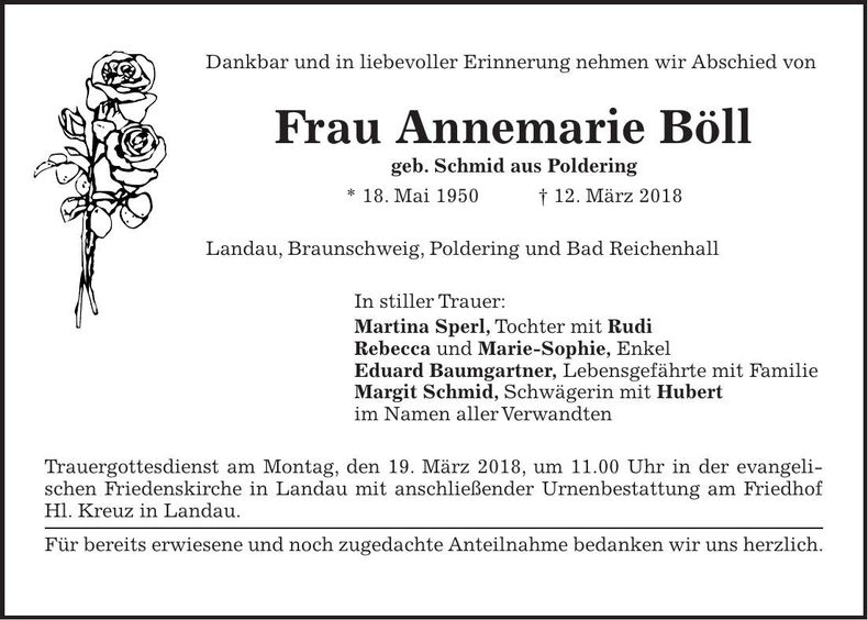 Traueranzeige Annemarie Böll