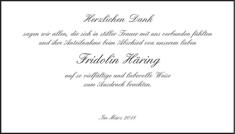 Traueranzeige Fridolin Häring