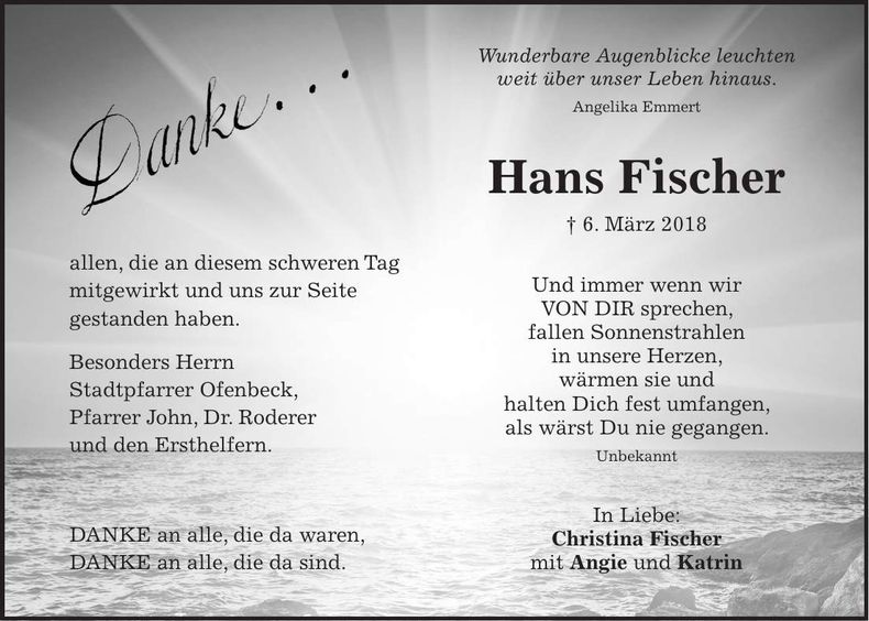 Traueranzeige Hans Fischer