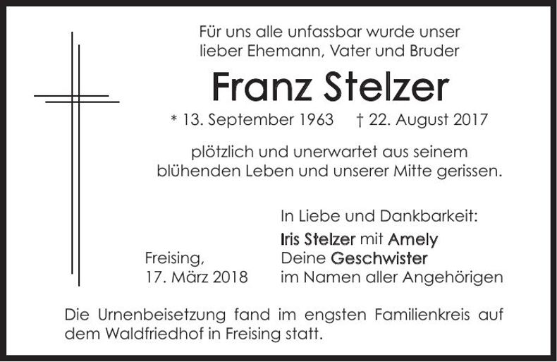 Traueranzeige Franz Stelzer