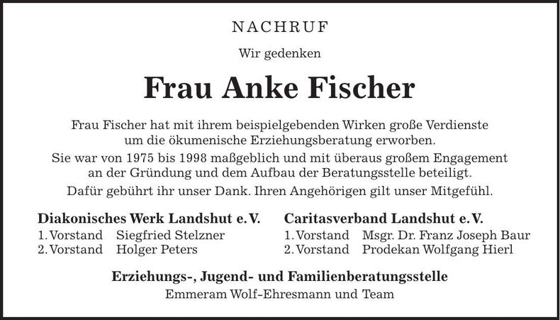 Traueranzeige Anke Fischer