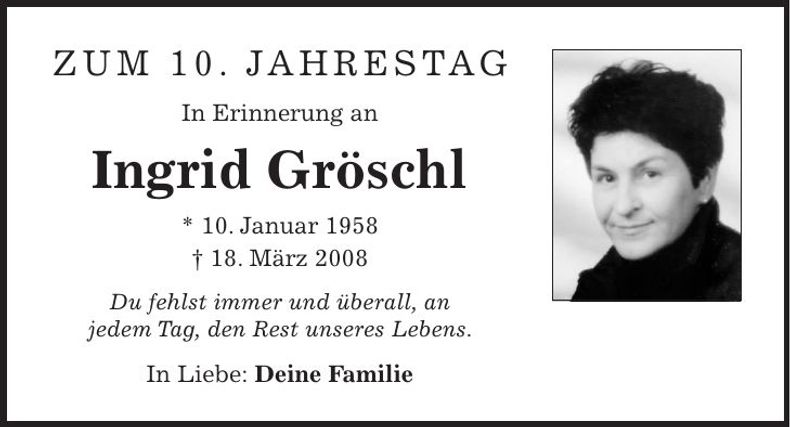 Traueranzeige Ingrid Gröschl