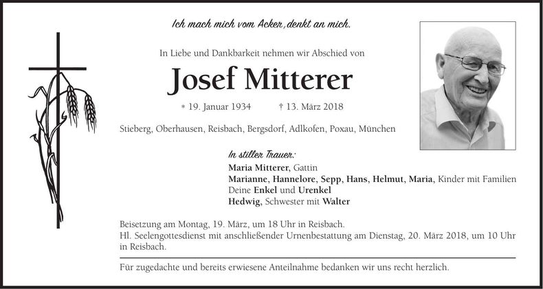 Traueranzeige Josef Mitterer