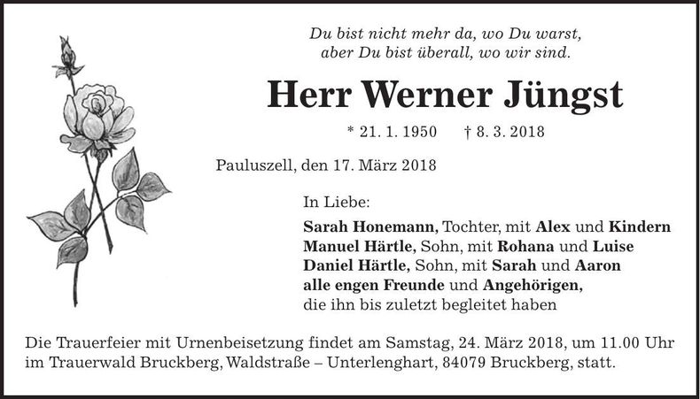 Traueranzeige Werner Jüngst