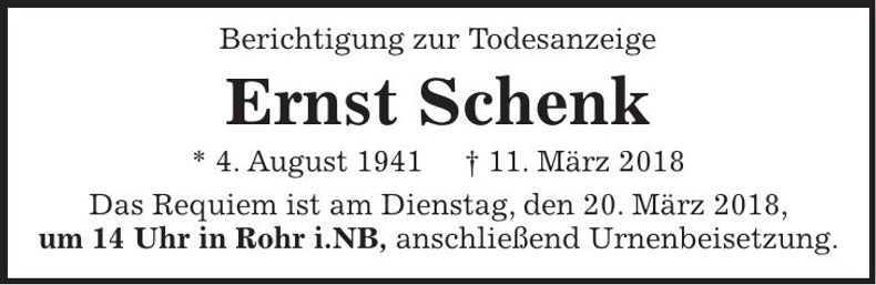 Traueranzeige Ernst Schenk