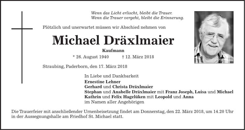 Traueranzeige Michael Dräxlmeier