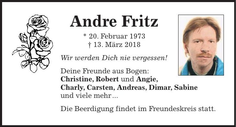 Traueranzeige Andre Fritz