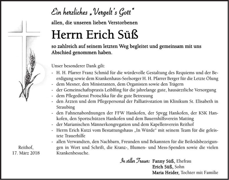 Traueranzeige Erich Süß
