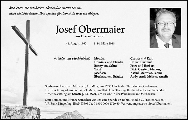 Traueranzeige Josef Obermaier
