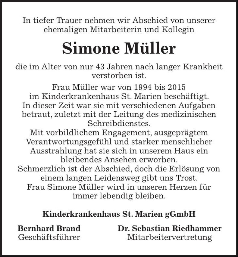 Traueranzeige Simone Müller