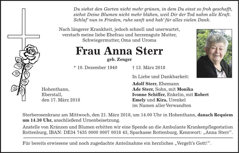 Traueranzeige Anna Sterr