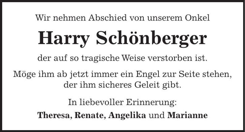 Traueranzeige Harry Schönberger