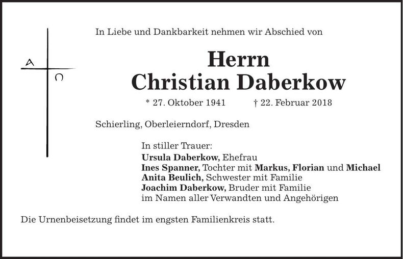 Traueranzeige Christian Daberkow