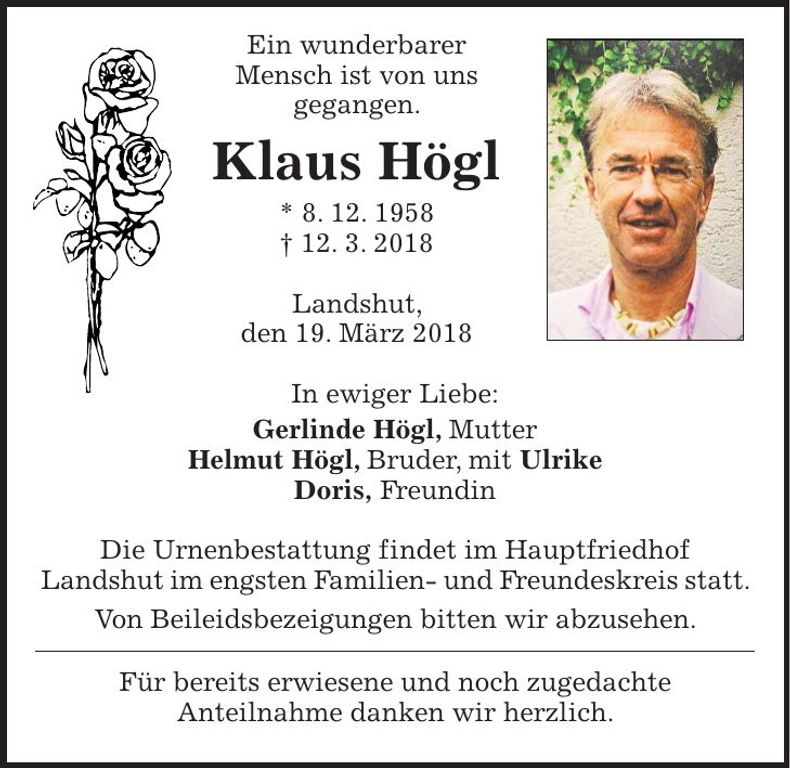 Traueranzeige Klaus Högl