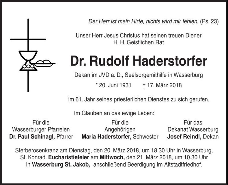 Traueranzeige Rudolf Dr. Haderstorfer