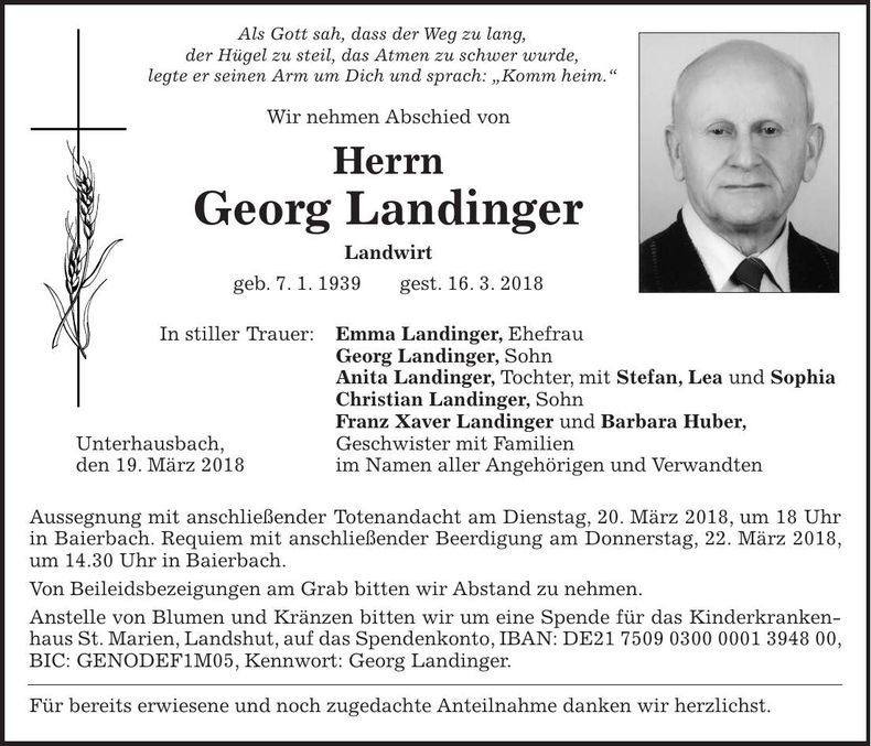 Traueranzeige Georg Landinger