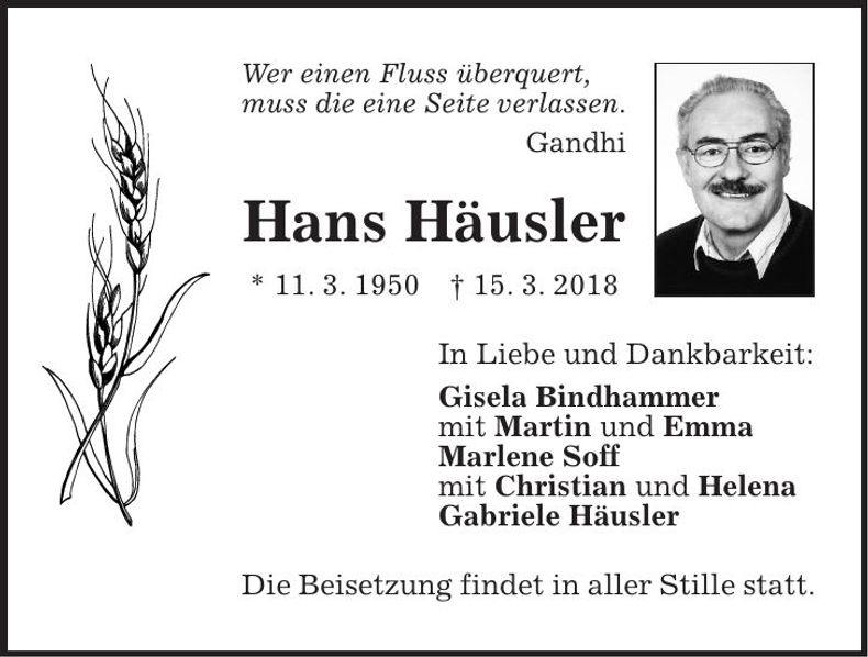 Traueranzeige Hans Häusler