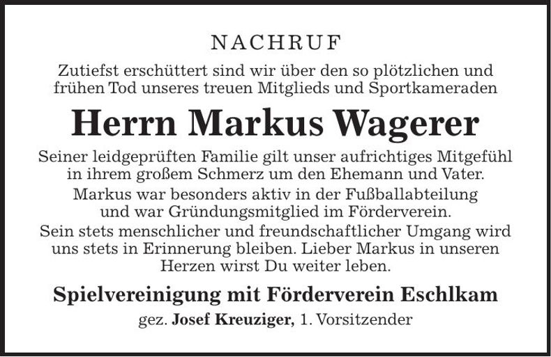 Traueranzeige Markus Wagerer