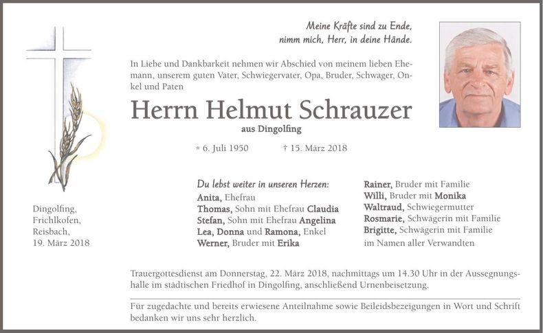 Traueranzeige Helmut Schrauzer
