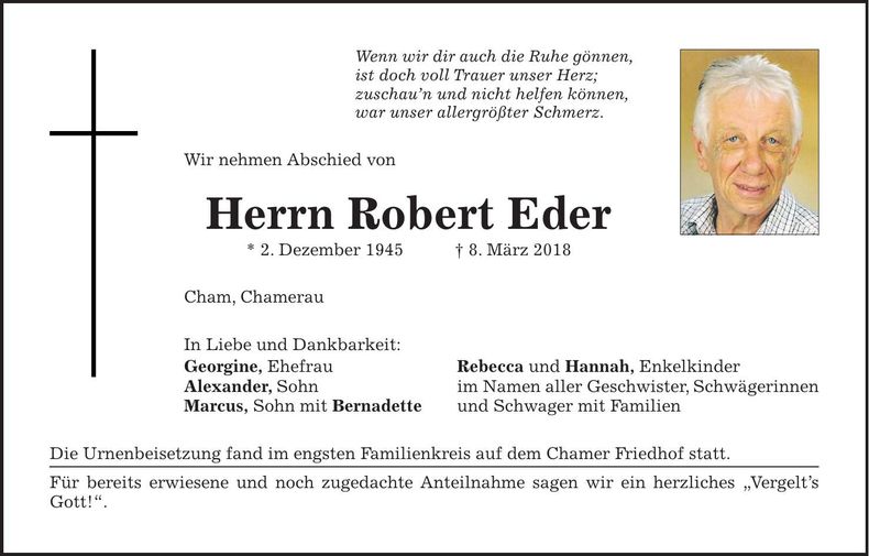 Traueranzeige Robert Eder