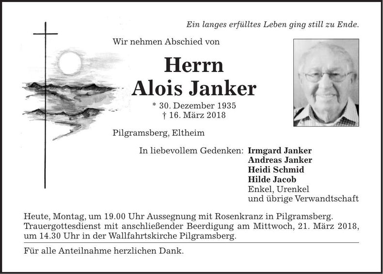 Traueranzeige Alois Janker