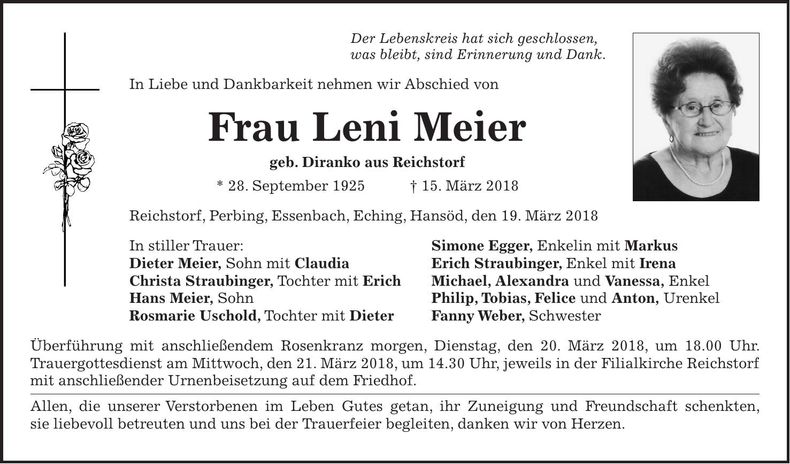 Traueranzeige Leni Meier