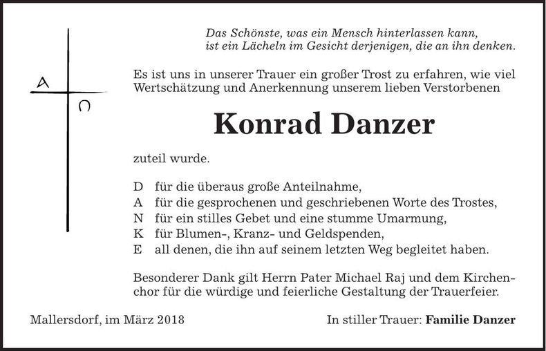 Traueranzeige Konrad Danzer