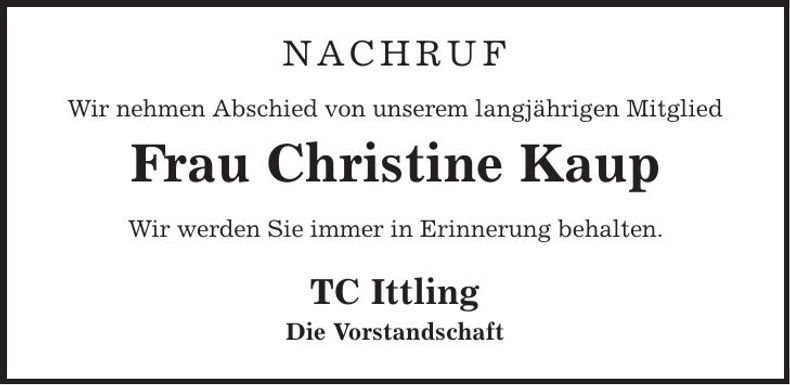 Traueranzeige Christine Kaup