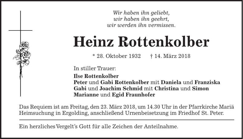 Traueranzeige Heinz Rottenbkolber