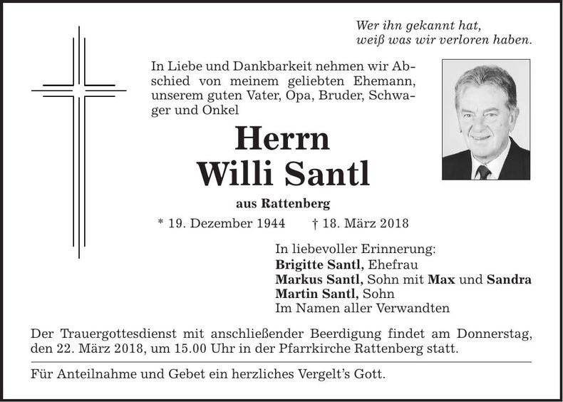 Traueranzeige Willi Santl