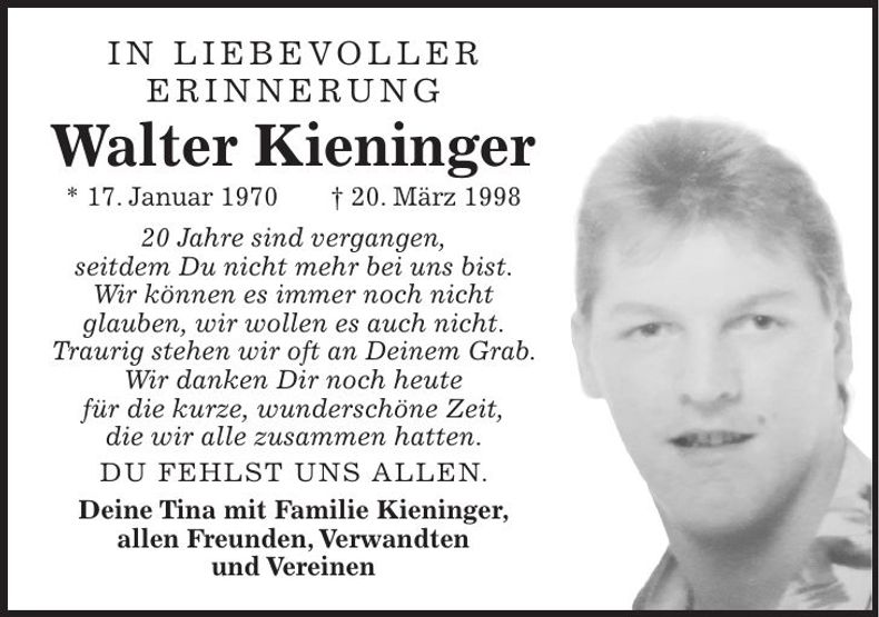Traueranzeige Walter Kieninger