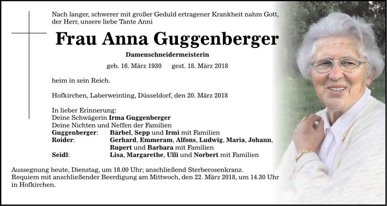 Traueranzeige Anna Guggenberger