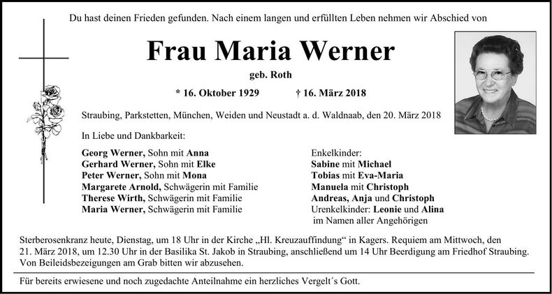 Traueranzeige Maria Werner