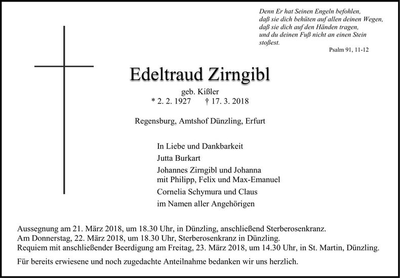 Traueranzeige Edeltraud Zirngibl