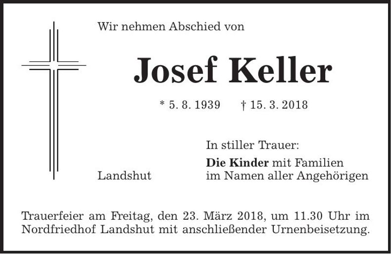 Traueranzeige Josef Keller