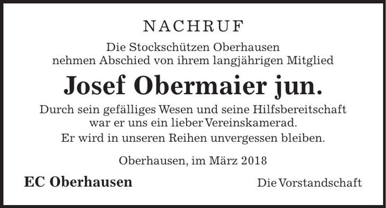 Traueranzeige Josef Obermaier