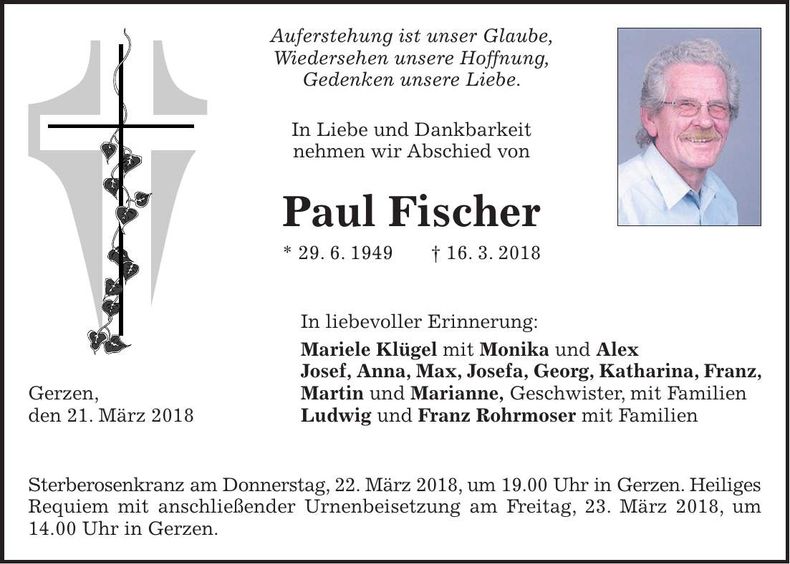 Traueranzeige Paul Fischer