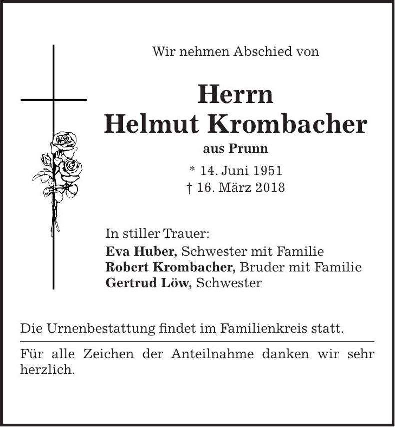Traueranzeige Helmut Krombacher