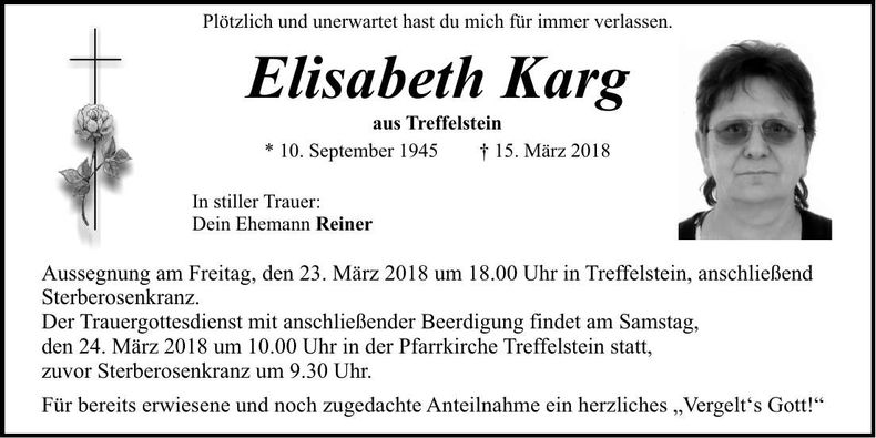 Traueranzeige Elisabeth Karg