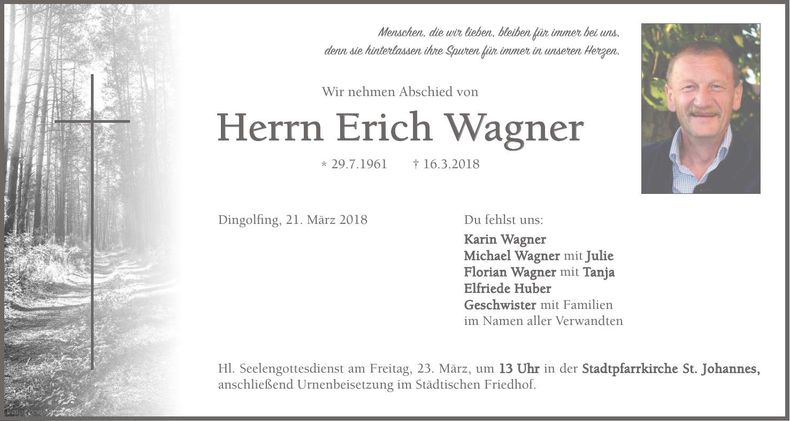 Traueranzeige Erich Wagner