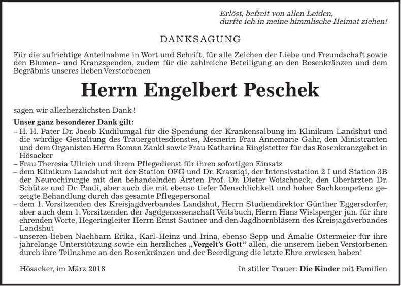Traueranzeige Engelbert Peschek