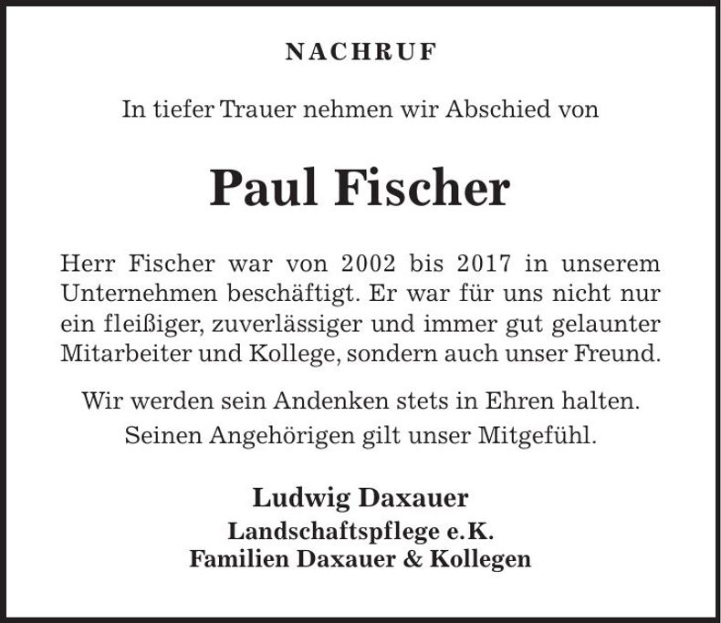 Traueranzeige Paul Fischer